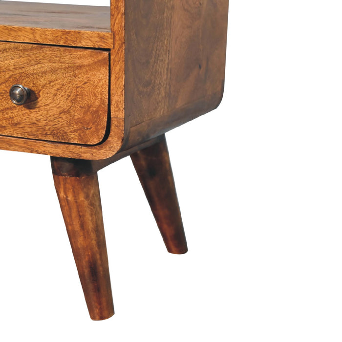 Mini Chestnut Curved Media Unit - Brown, Wood