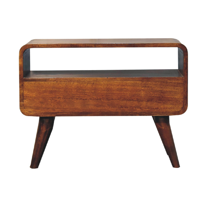 Mini Chestnut Curved Media Unit - Brown, Wood