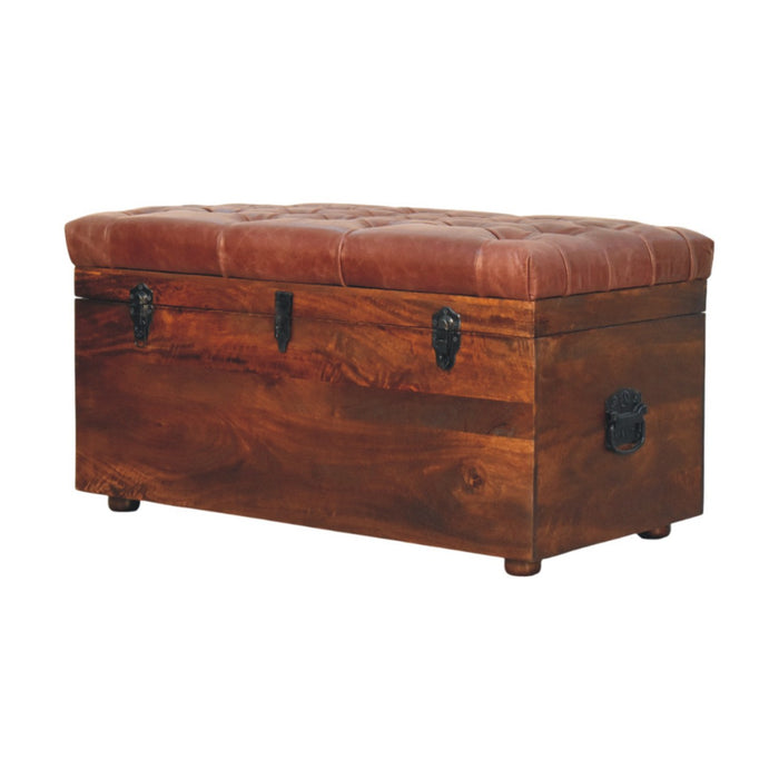 Brown Buffalo hide leather Storage Trunk - Brown, Leather