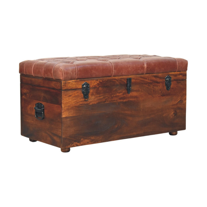 Brown Buffalo hide leather Storage Trunk - Brown, Leather