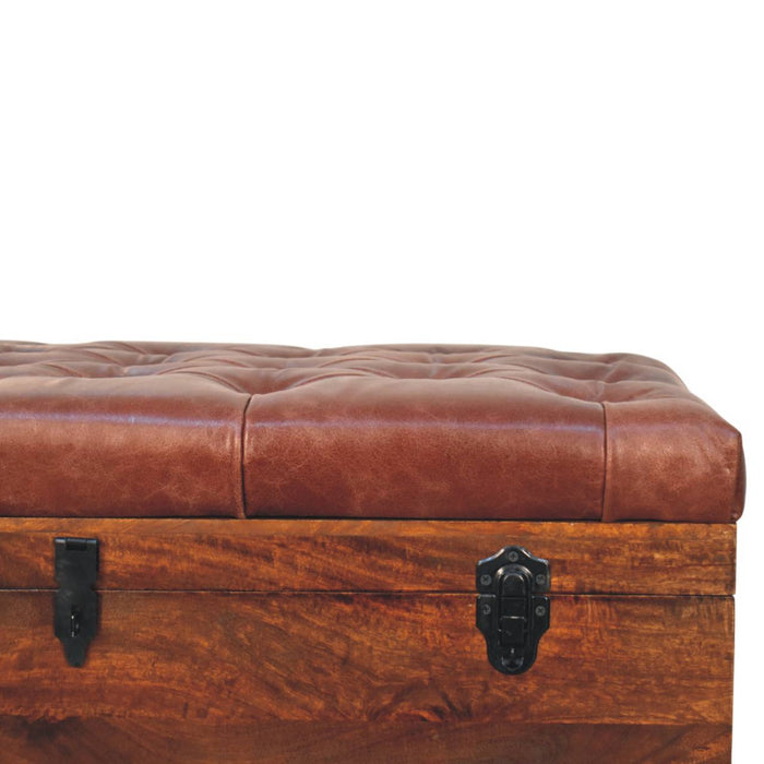 Brown Buffalo hide leather Storage Trunk - Brown, Leather