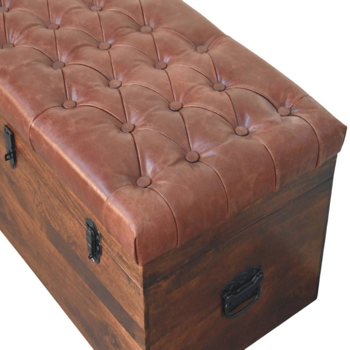 Brown Buffalo hide leather Storage Trunk - Brown, Leather