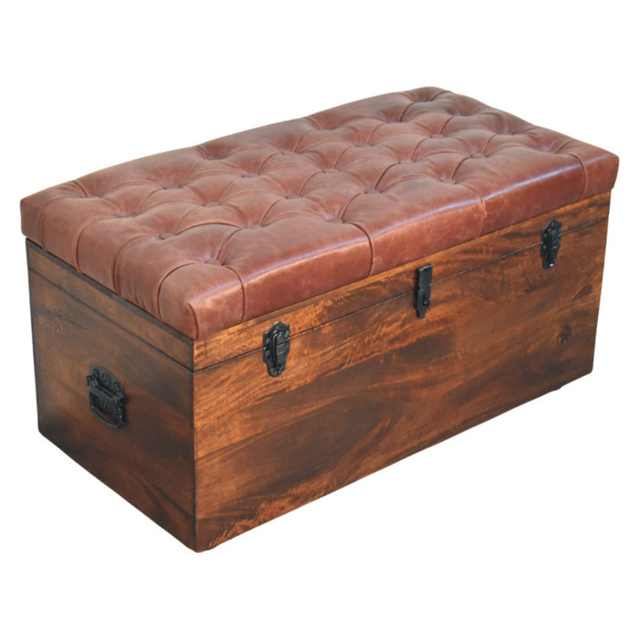Brown Buffalo hide leather Storage Trunk - Brown, Leather