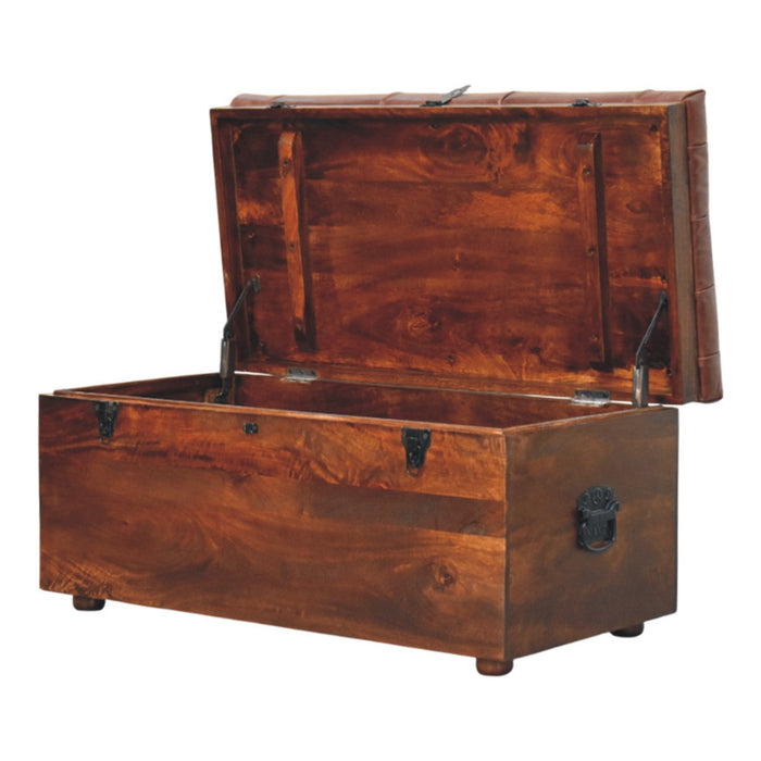 Brown Buffalo hide leather Storage Trunk - Brown, Leather