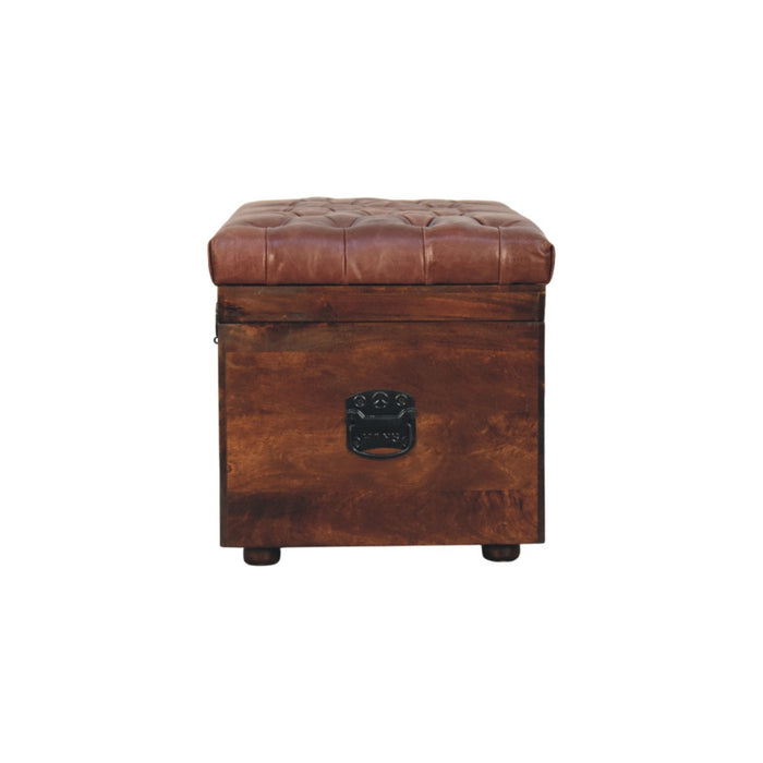 Brown Buffalo hide leather Storage Trunk - Brown, Leather