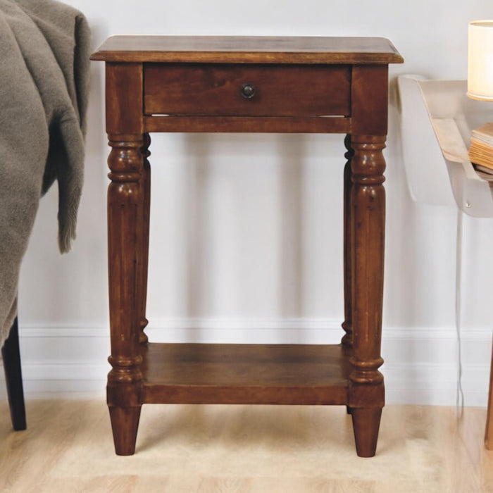 Turned legs Chestnut 1 Drawer Side Table