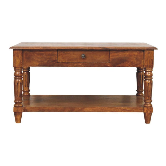 Turned legs Chestnut 2 Drawer Coffee Table - Brown, Wood