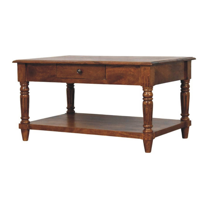Turned legs Chestnut 2 Drawer Coffee Table - Brown, Wood