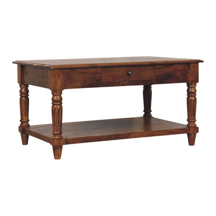 Turned legs Chestnut 2 Drawer Coffee Table - Brown, Wood