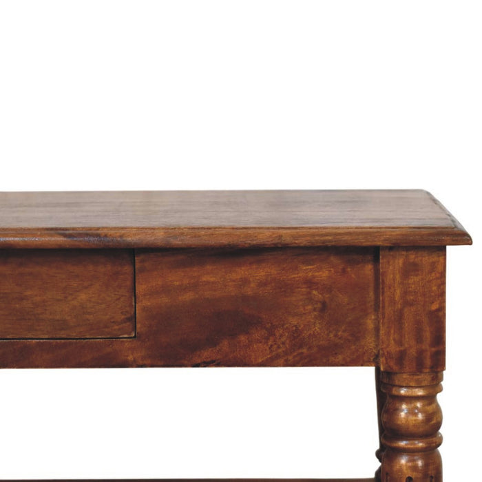 Turned legs Chestnut 2 Drawer Coffee Table - Brown, Wood