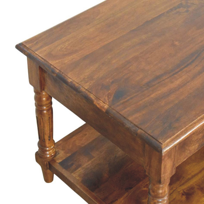 Turned legs Chestnut 2 Drawer Coffee Table - Brown, Wood