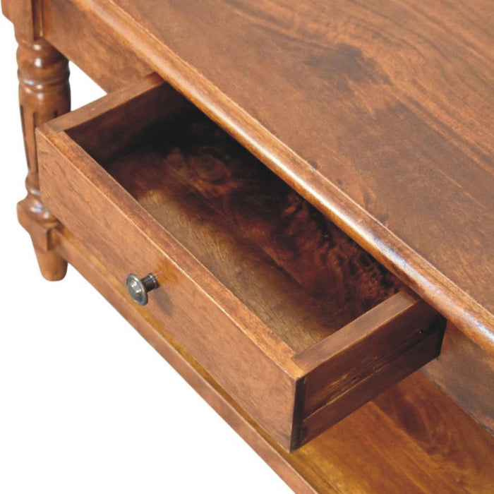 Turned legs Chestnut 2 Drawer Coffee Table - Brown, Wood