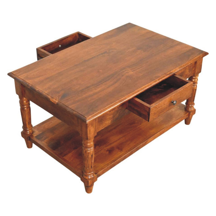 Turned legs Chestnut 2 Drawer Coffee Table - Brown, Wood