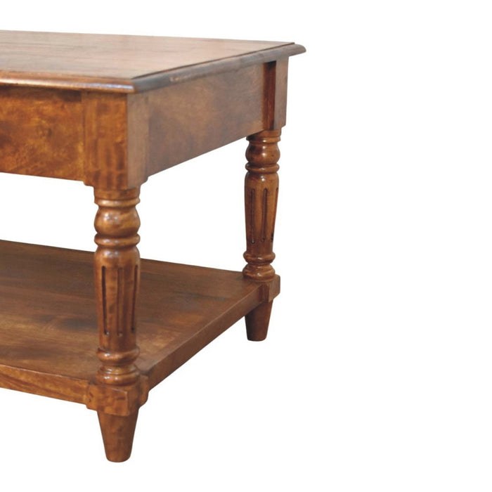 Turned legs Chestnut 2 Drawer Coffee Table - Brown, Wood