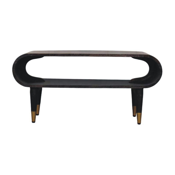 Velvet Mocha Curved Edge Console with Brass Accents - Wood