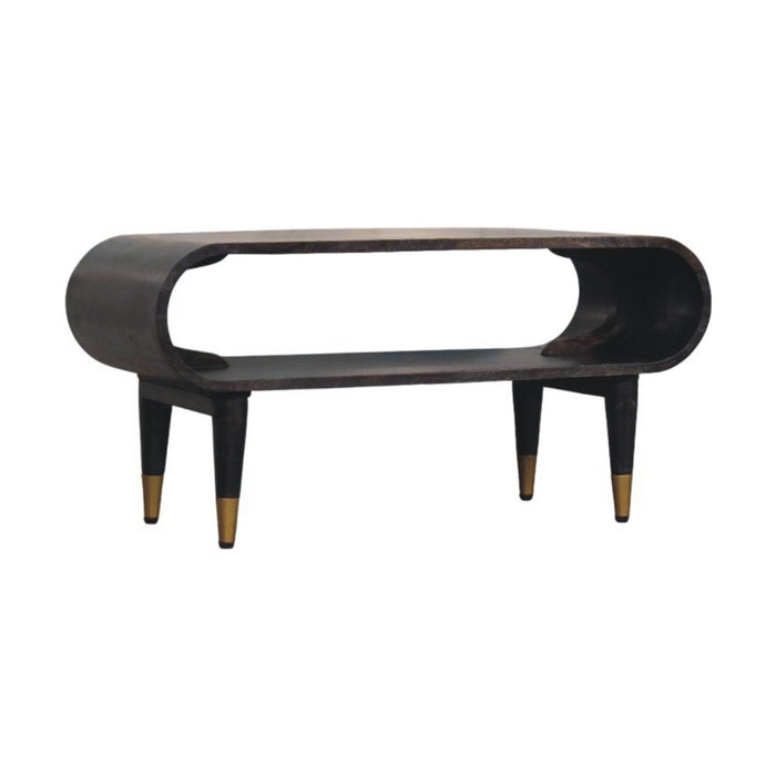 Velvet Mocha Curved Edge Console with Brass Accents - Wood