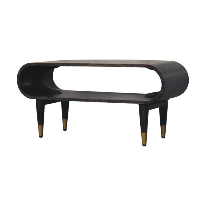 Velvet Mocha Curved Edge Console with Brass Accents - Wood