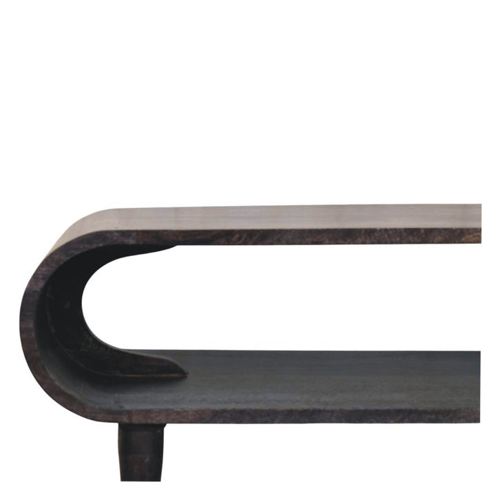 Velvet Mocha Curved Edge Console with Brass Accents - Wood