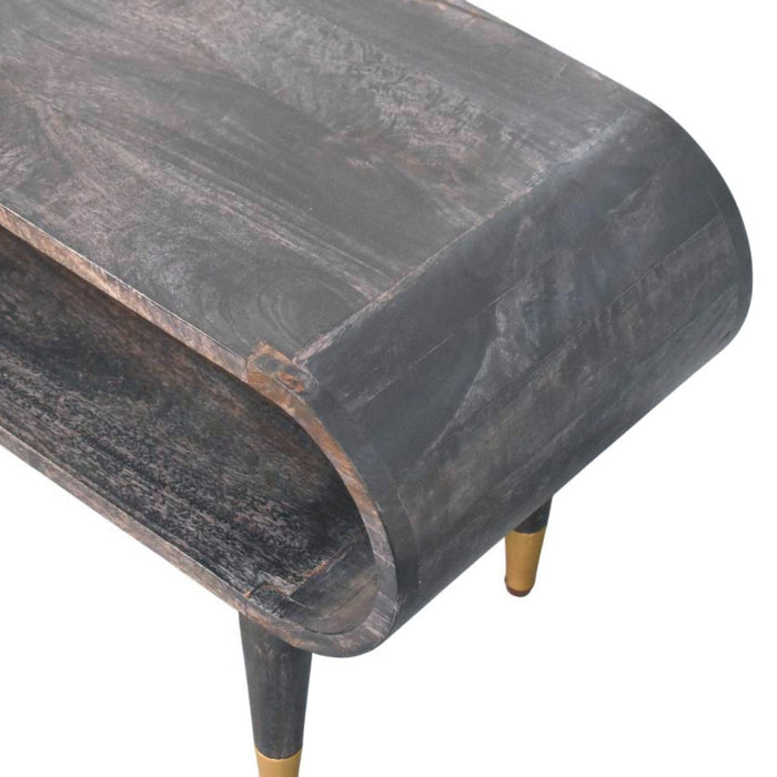 Velvet Mocha Curved Edge Console with Brass Accents - Wood