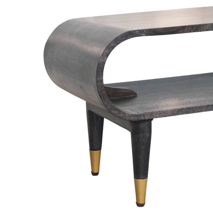 Velvet Mocha Curved Edge Console with Brass Accents - Wood