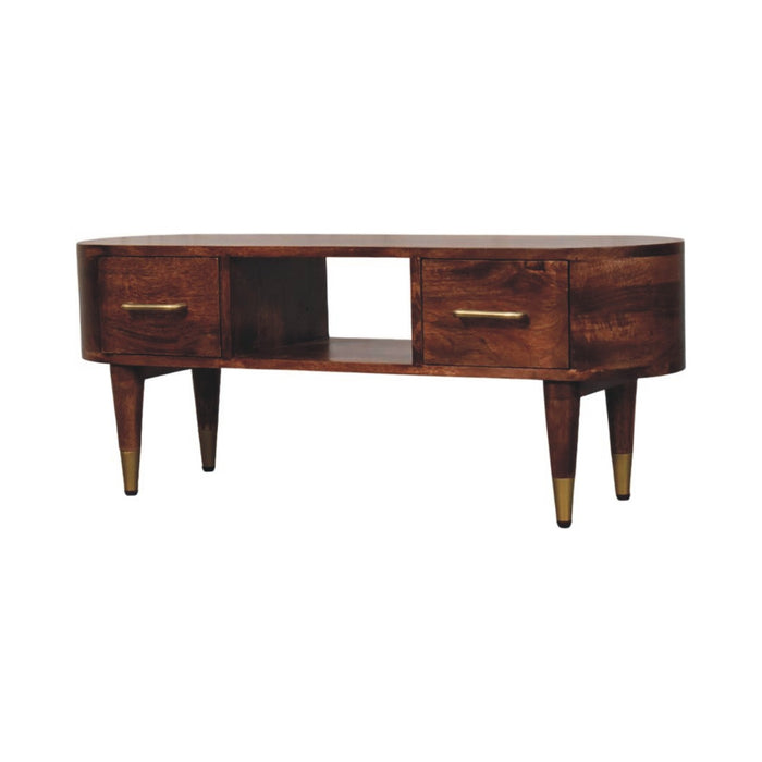 Valenza Curved Media Console - Brown, Wood