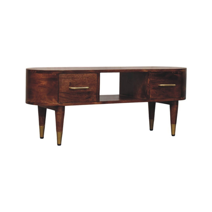 Valenza Curved Media Console - Brown, Wood