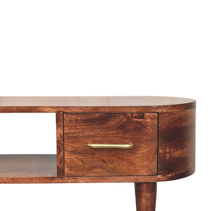 Valenza Curved Media Console - Brown, Wood