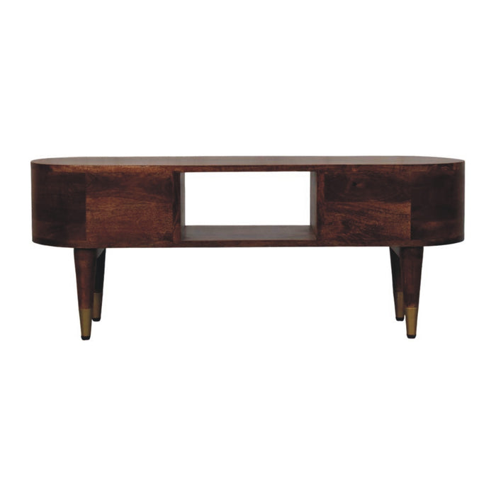 Valenza Curved Media Console - Brown, Wood
