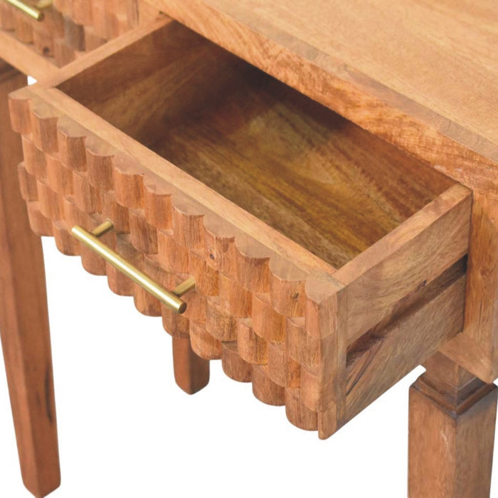 Cadiz Carved Twin-Drawer Console - Natural, Wood