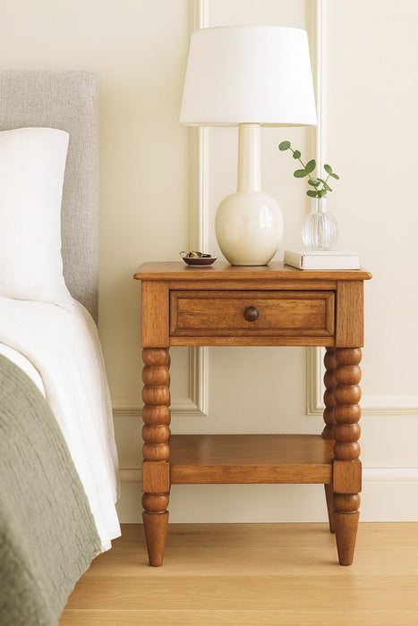 Spindle Bedside Table - Brown, Wood