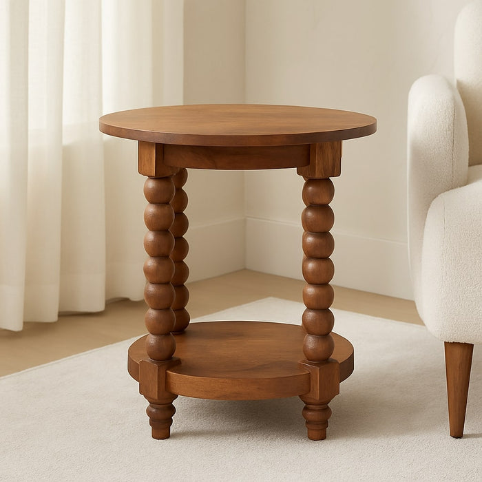 Spindle Round Side Table - Brown, Wood