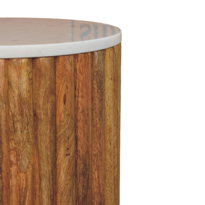 Fluted Marble Side Table - Natural, Marble