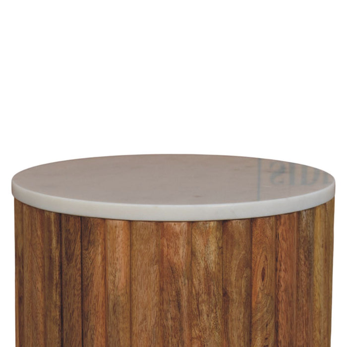 Fluted Marble Side Table - Natural, Marble
