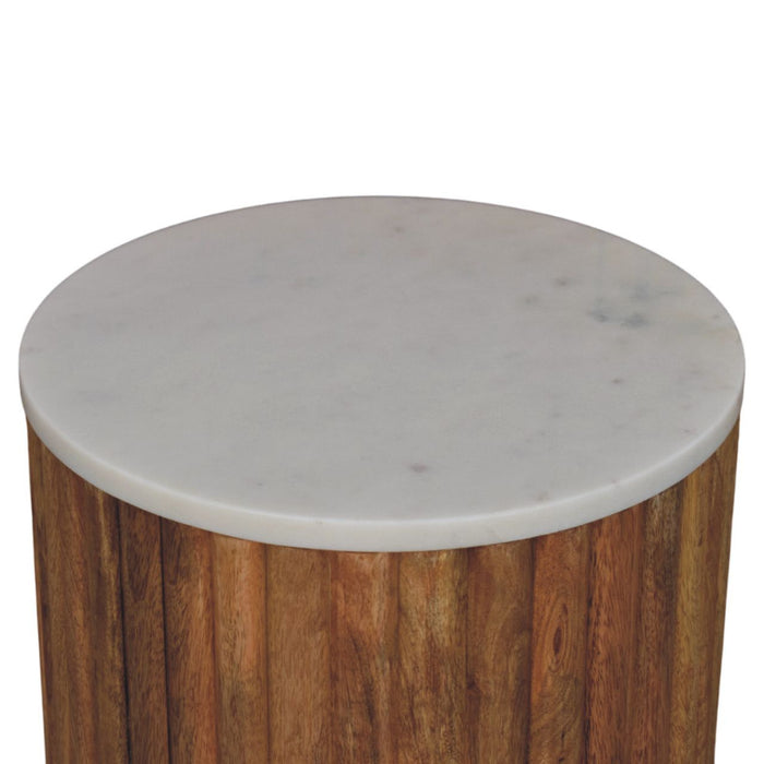 Fluted Marble Side Table - Natural, Marble