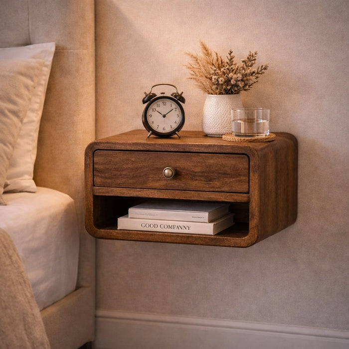 Rounded One-Drawer Nightstand - Brown, Wood