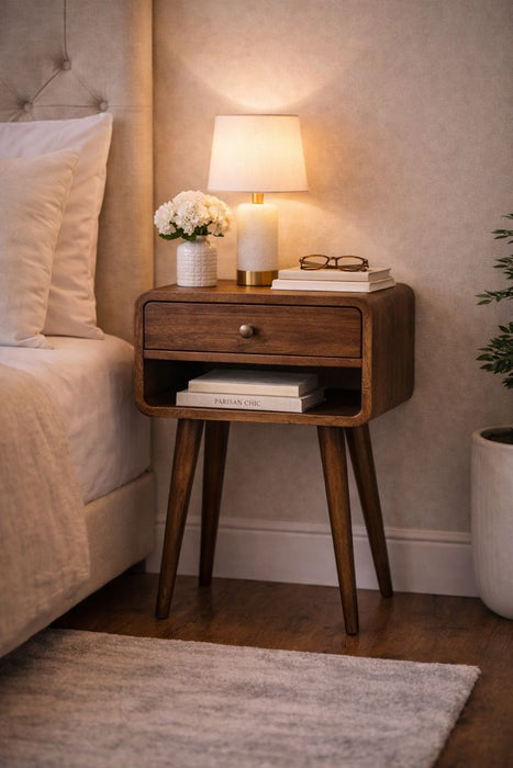 Rounded Open Shelf Bedside - Brown, Wood