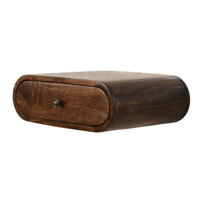 Rounded Wall-Mounted Bedside in Classic Grey - Brown, Wood