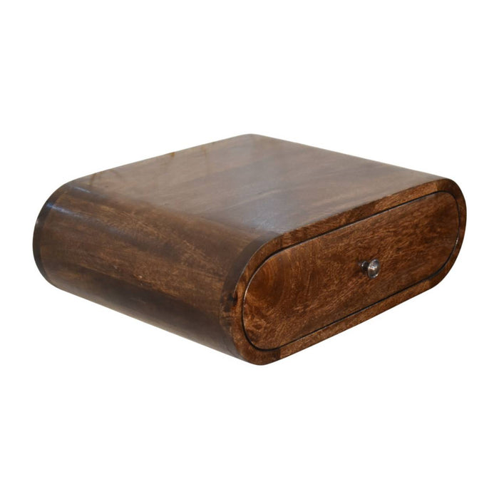 Rounded Wall-Mounted Bedside in Classic Grey - Brown, Wood