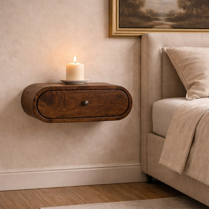 Rounded Wall-Mounted Bedside in Classic Grey - Brown, Wood