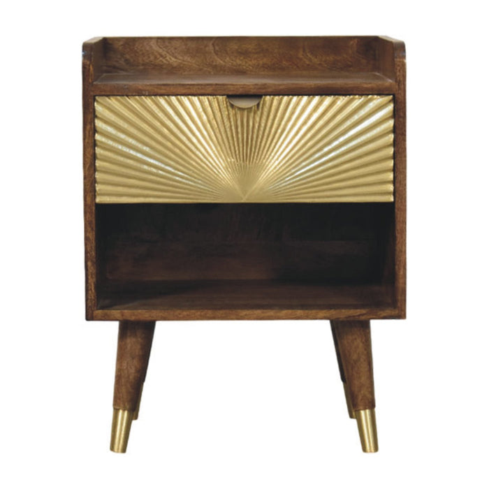 Sunburst Brass Inlay Bedside - Brown, Wood