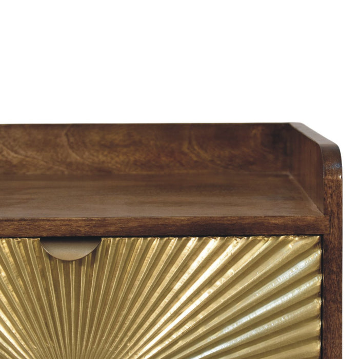 Sunburst Brass Inlay Bedside - Brown, Wood