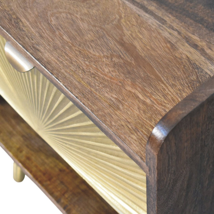 Sunburst Brass Inlay Bedside - Brown, Wood