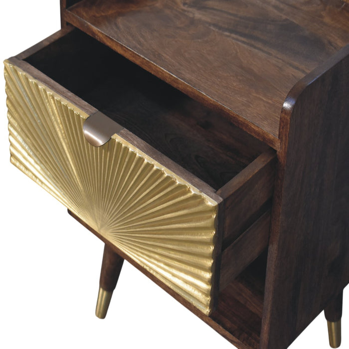 Sunburst Brass Inlay Bedside - Brown, Wood