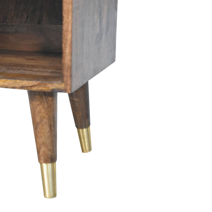 Sunburst Brass Inlay Bedside - Brown, Wood