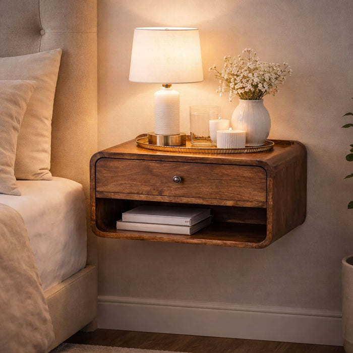 Rounded Edge 1-Drawer Bedside - Brown, Wood