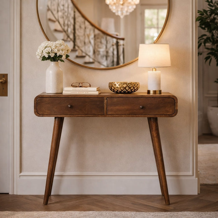 Classic Grey Rounded Console Table - Brown, Wood