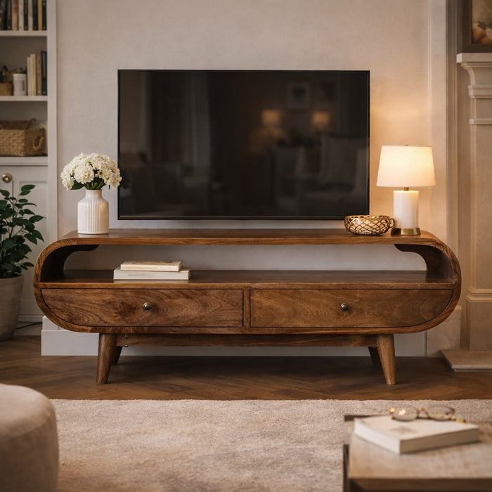 Rounded Edge 2-Drawer Media Unit - Brown, Wood