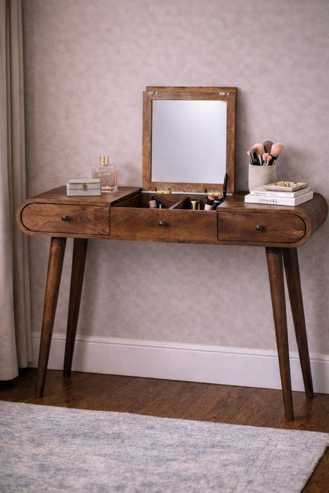 Contour Curve Dressing Table - Brown, Wood