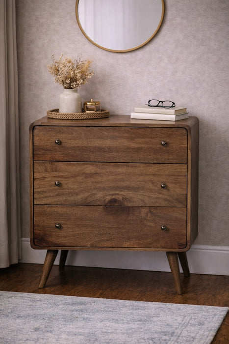 Curve Edge 3 Drawer Chest - Brown, Wood