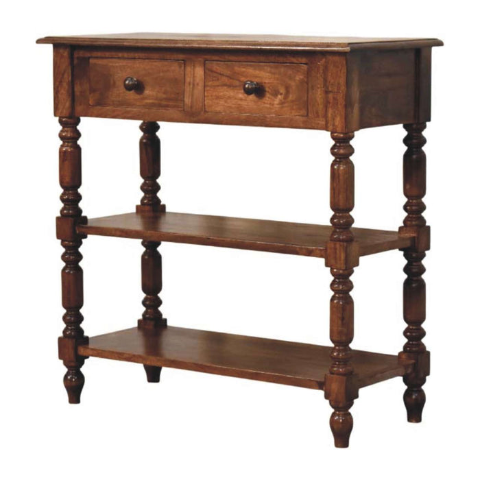Turned Leg Side Table with Shelves - Brown, Wood